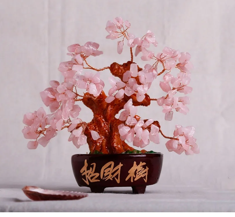 Rock stone healing crystal tree crystal rose quartz reiki tree