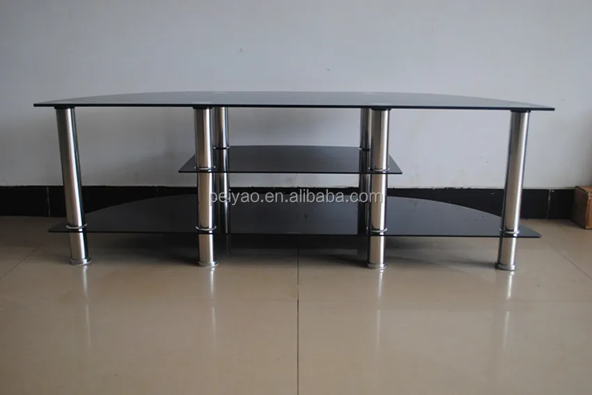 Wholesale commercial tempered glass industrial metal tv stand