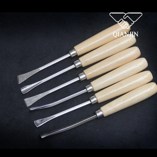 QJ-C01A 6PSC Wooden Handle Carving Chisel Set