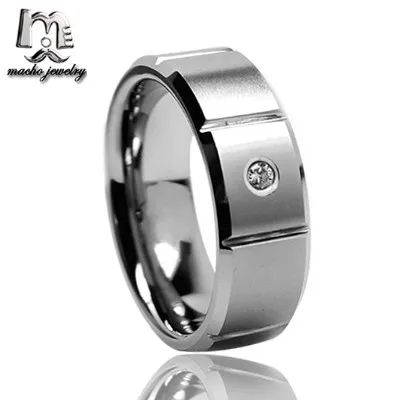 
Bridal Jewellery Sets 8mm Mens Tungsten CZ Diamond Wedding Ring with Grooved 