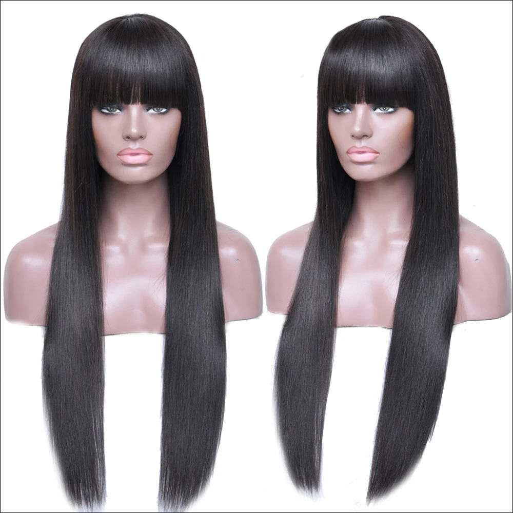 Newlook Silky Straight Human Hair Full Lace Wig Natural Black Sexi Women Long Human Hair Wig with Bang