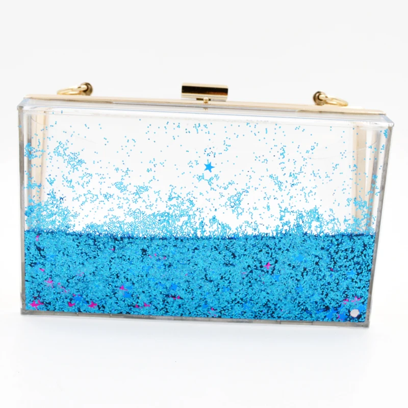 
Women Blue /Pink Moving Glitter Clutch Bag Crystal Acrylic Hard Case Clutch 