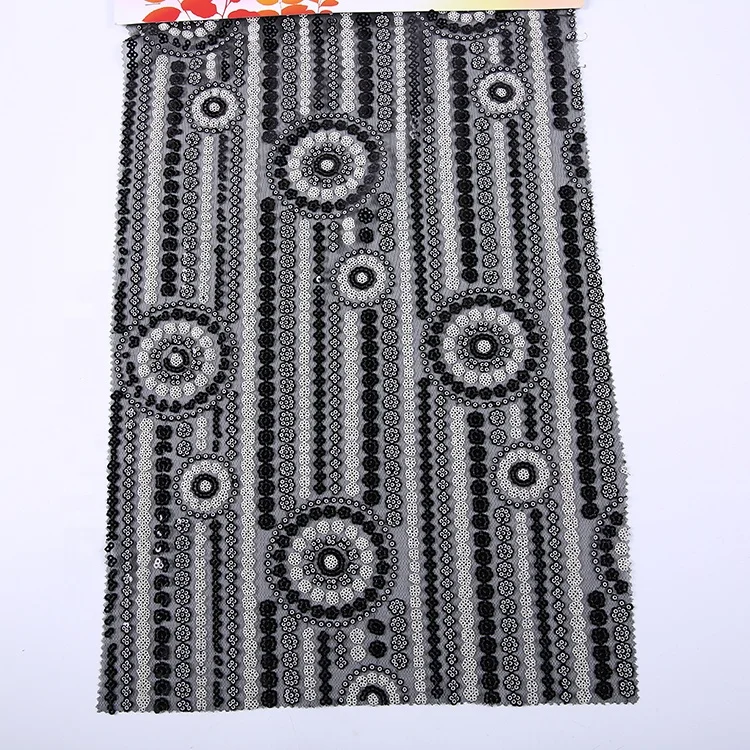 HA-15935 Fashion 100 poly mesh embroidered net black sequin fabric