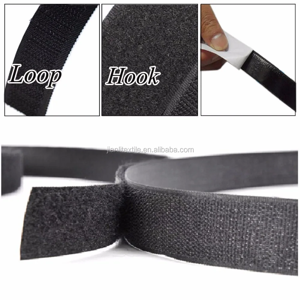 Черный сильная липкая прочный самоклеющиеся крюк и петля лента, застежка-молния