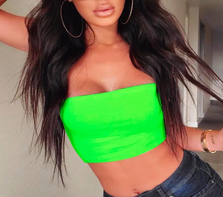 Women Neon Tube Tops Bandeau Shirred Crop Top Tartan Strapless Wrap Chest Bustier Camisole Summer Tee Streetwear Sexy Party Club
