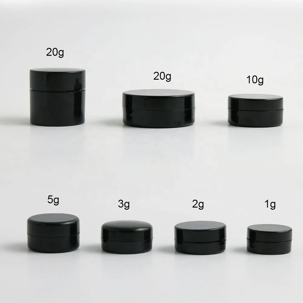 1g 2g 3g 5g 10g 20g empty black plastic cosmetic cream jar with black lid