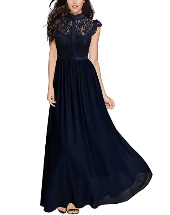 2019 Spring Lace Maxi Dress Elegant  Black Long Women Evening Dresses