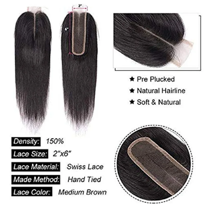 
Brazilian Virgin Human Hair Silky Straight Weave Hair and Closure Long Way Part 2