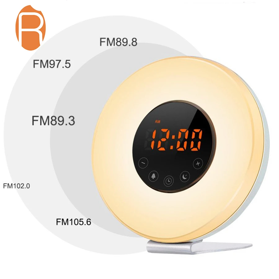 7 nature sound and snooze light led sunlight radio digital sunrise alarm clock with sunset simulation