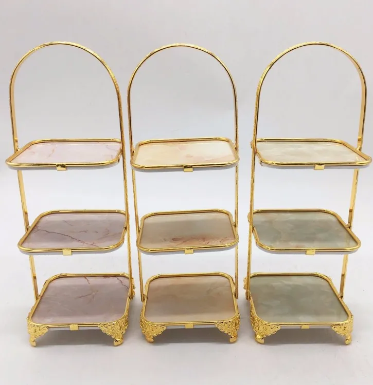 Banquet equipment decorative metal and marble pvc plates cupcake stands for buffet wedding hi tea cake stand