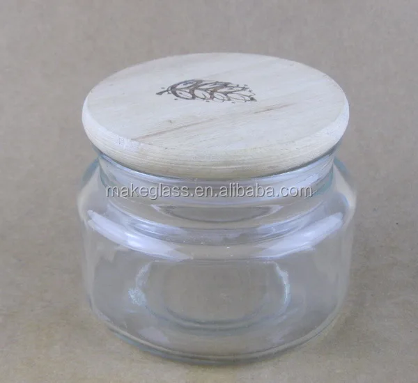 wholesale 10oz glass jar with wooden lid candle jar glass canister