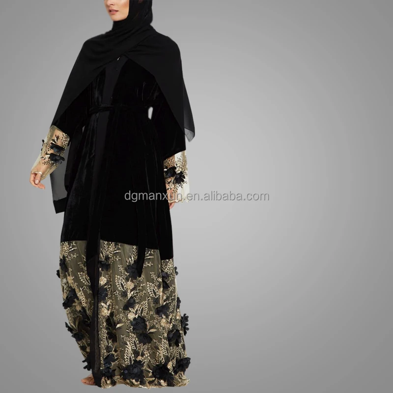 Wholesale Online South Indian Sexy Girls Picture Cheap Open Abaya Most Beautiful Lace Flower Kimono Abaya