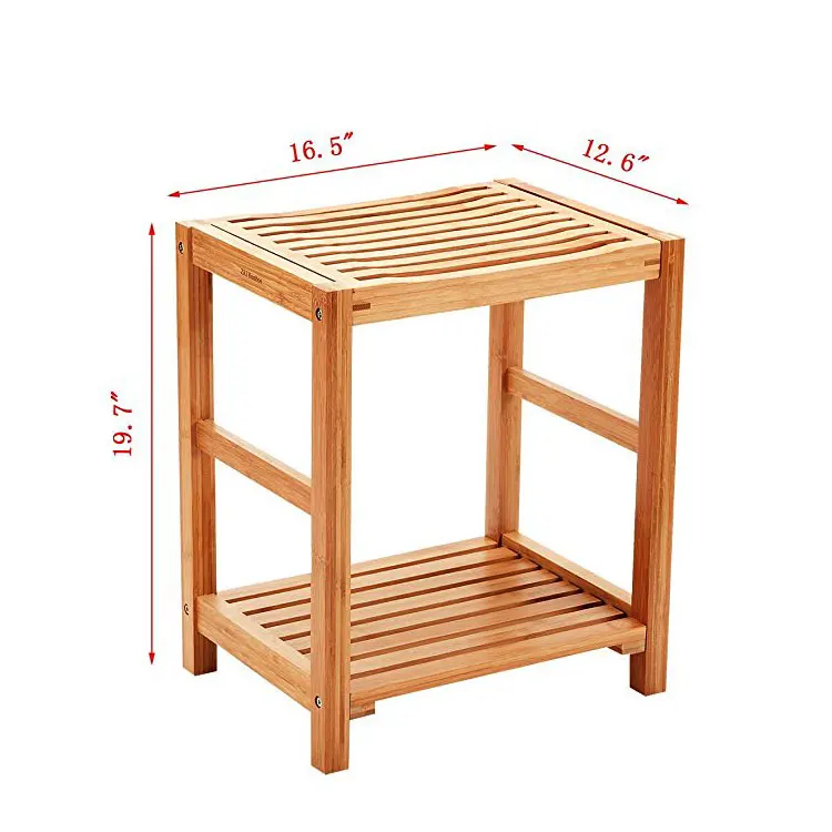 Bathroom accessory bamboo shower bench with storage shelf