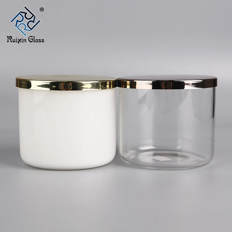 Hand Made Large Clear Glass Jars For Candles Holder With Rose Gold Silver Metal Lid