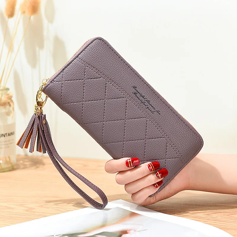 FD1025 Korea Style Women Lady Clutch High Quality Embossed PU Colourful Elegant Zipper Leather Wallet