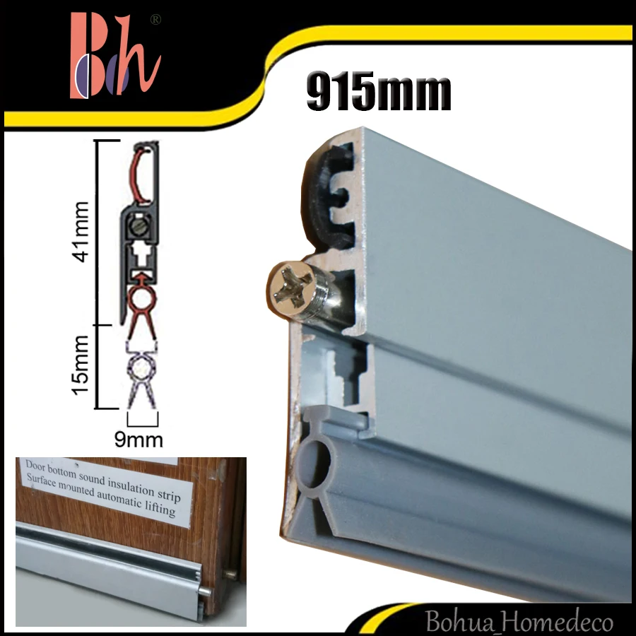915mm Automatic Drop Down Door Bottom Seals Aluminium Outside Screw Fixed Sealing Bar Weatherstripping for No Groove Wooden door