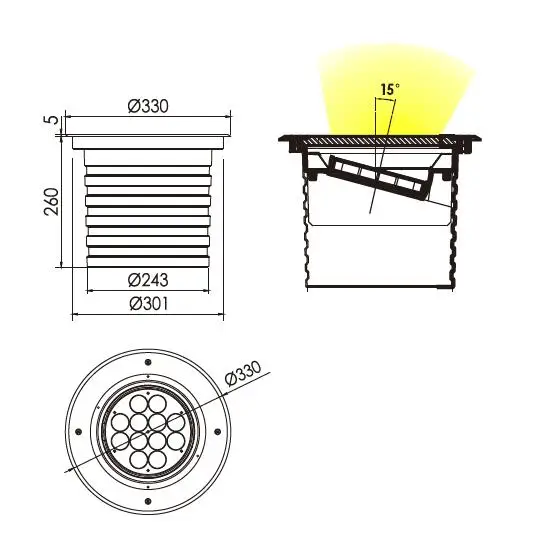 Asymmetrical lighting LED inground light with stainless steel cover ring