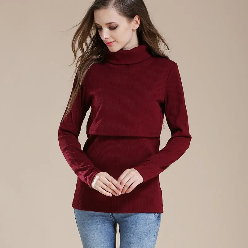 Зимний теплый свитер Одежда для беременных с длинным рукавом для кормящих мам топы для грудного вскармливания с высоким воротником