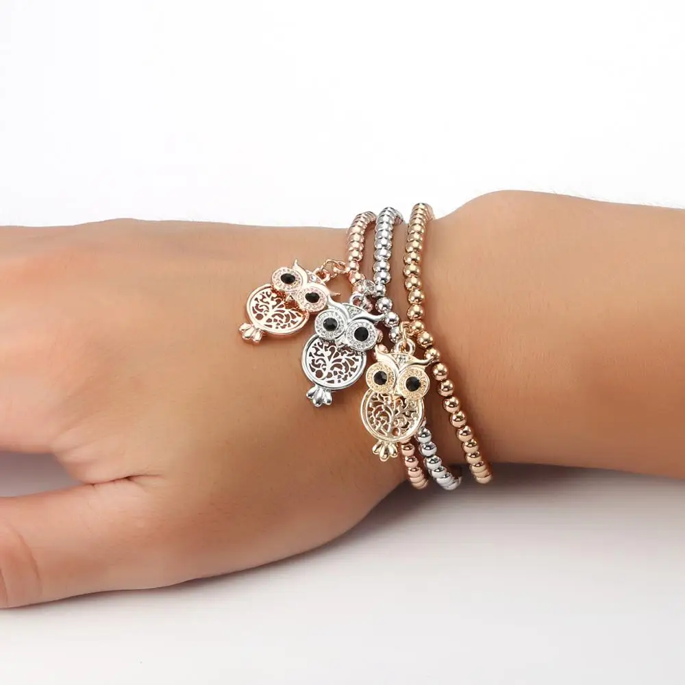 2020 Fashion Tree of Life Pendant Jewelry for Women Cute Owl with Crystal Elastic Corn Chain 3 Pcs/Set Bracelets SL05895