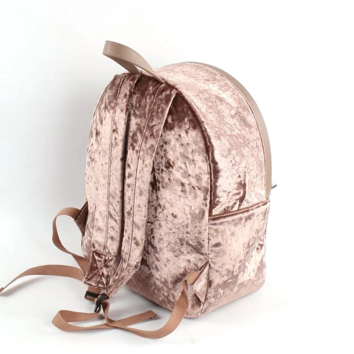 Girl Pink Quilted Velvet Backpack with Mini Cate Quilted Design Mochilas  for Rose Gold Shinny School Bag