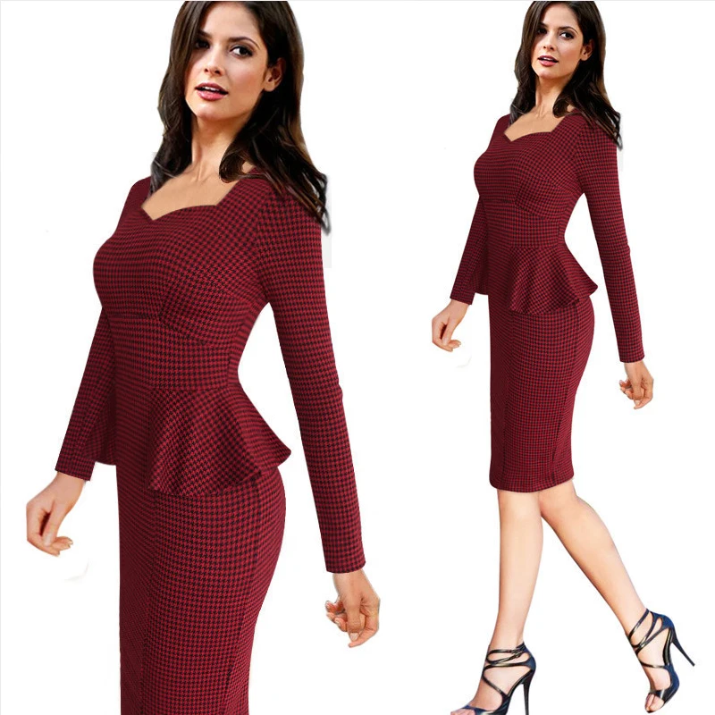 
Custom Hand Crochet Clothing Elegant Women Red Long Sleeve Dress Bodycon Casual Dress 
