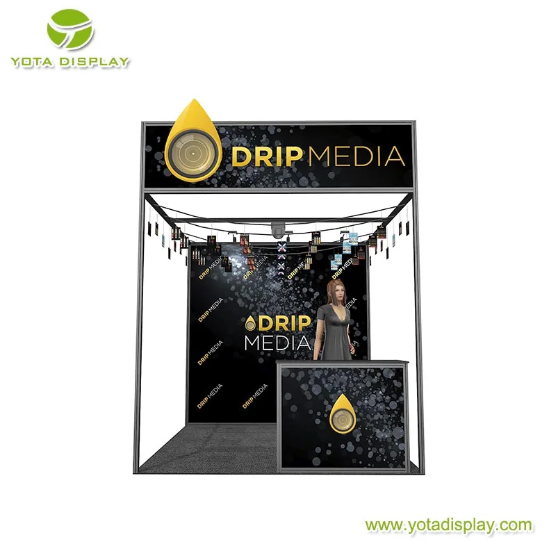 Yota offer New style,Black theme design ,8x8 Fair Exhibition Booth with 3D logo