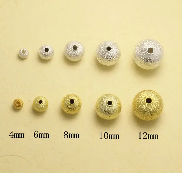 6mm 8mm Gold Silver Sand Coral Beads Metal Raw Brass Round Beads DIY Hole Beads for Jewelry Making