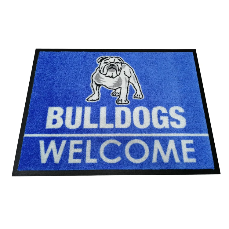 Commercial outdoor rubber backed carpet with company logo