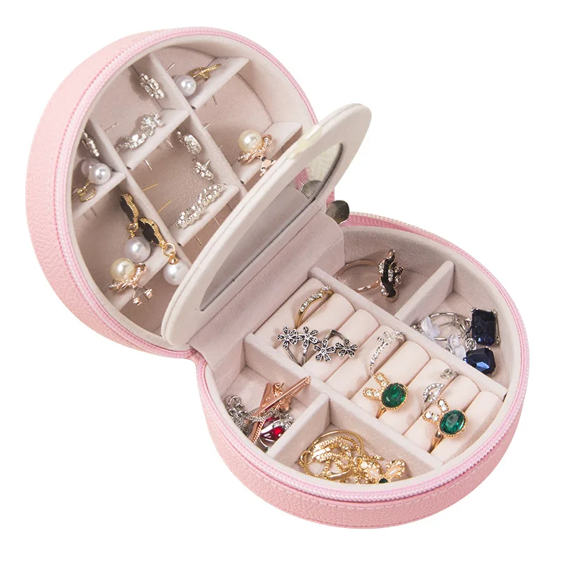 custom earring jewelry box portable travel mirror leather jewelry box for ring bracelet jewelry organizer box
