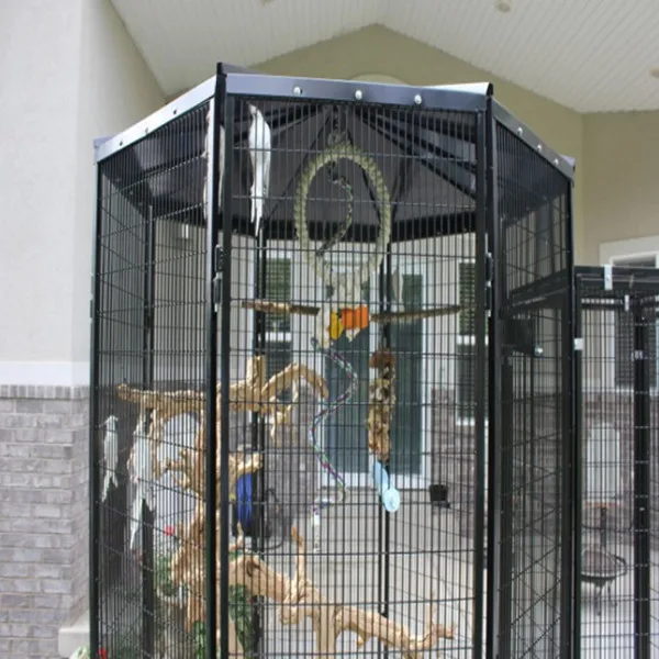 biack powder coated eight sided walk in bird aviary cage