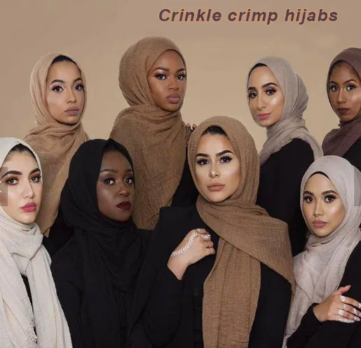 Crimp Frayed Edges Plain Solid Colours Crinkle Muslim Women Hijab Scarf /shawl