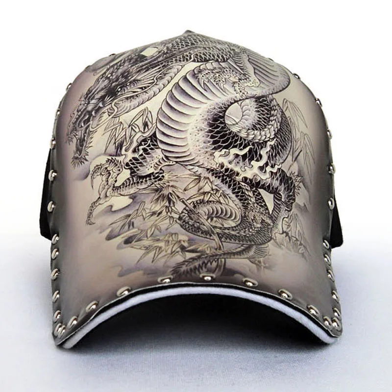 
New style fashion rivet dragon pattern printed baseball hat cap 