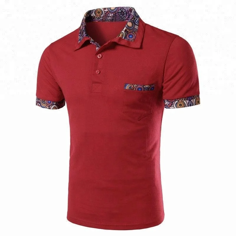 Design Different Floral Collar Cuff Polo T-Shirt For You China Supplier,Top Quality 100% Cotton Polo Tee Shirt With Patch Pocket