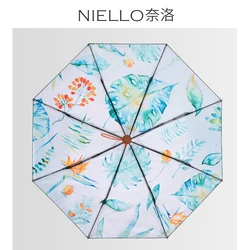 Standard size high quality anti uv 3 fold girl umbrella wooden handle umbrella