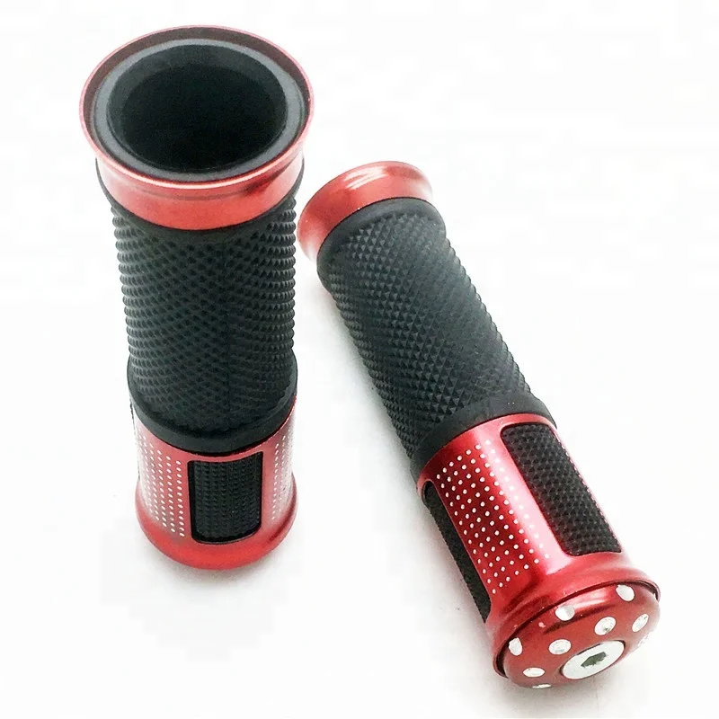 Motorcycle Handlebar Grips 7/8 22mm Black Red Anodised Bar End Weights Motorbike