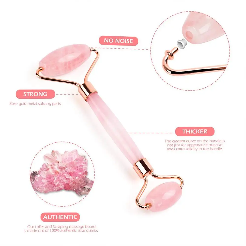 Natural Pink Rose Quartz Jade Roller Rodillo De Cuarzo For Face Facial Massage