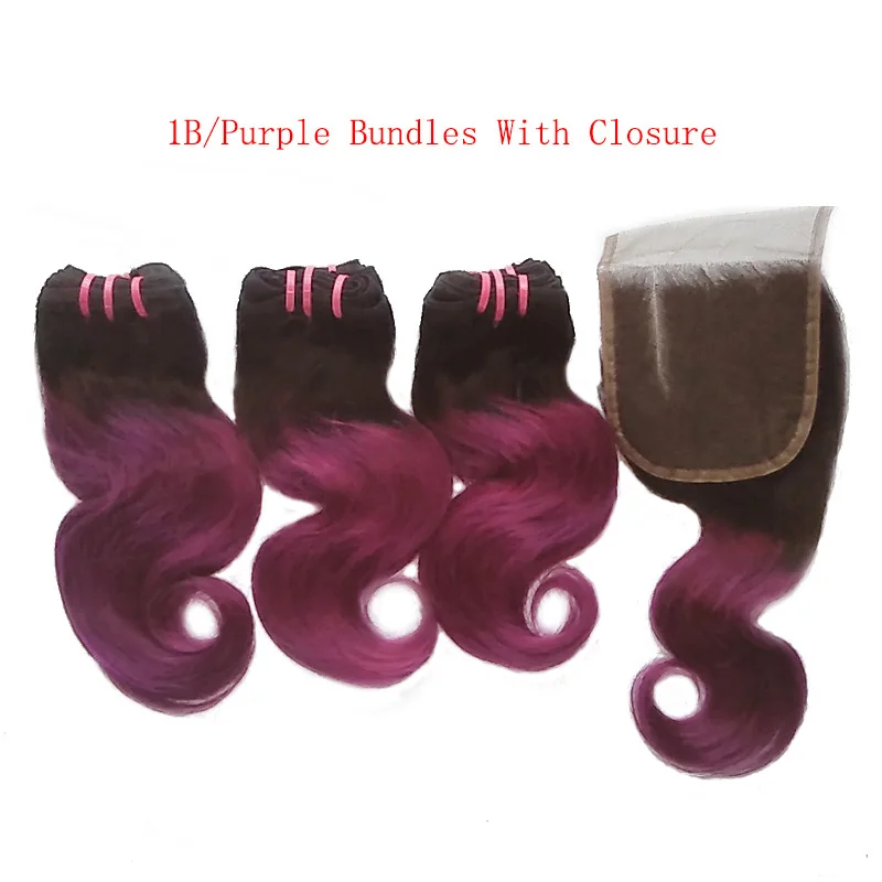 
3 Ombre Bundles With Closure Colored Hair Weave With Closure Body Wave Human Hair Extensions With Lace Closure 