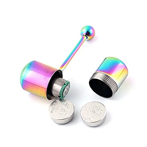 ZESEN Crazy Piercing Stainless Steel Body Piercing Kit - Rainbow Vibrating Tongue Ring with 2 Batteries