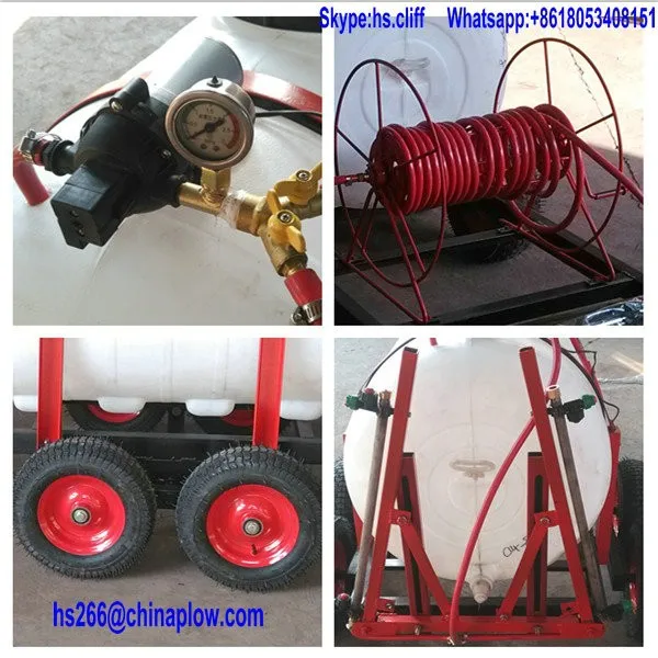 400L agricultural electric sprayer trailed by tractor and ATV