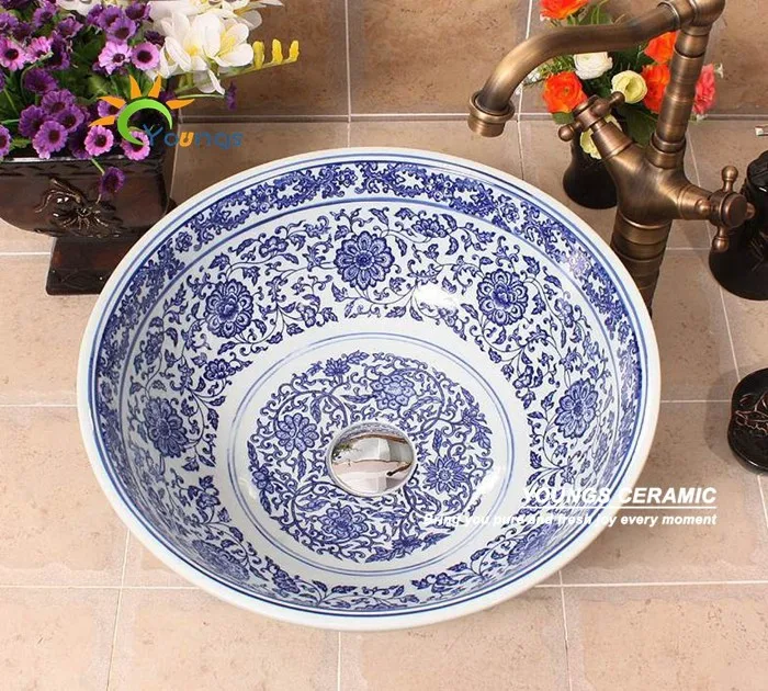 Hot Selling Jingdezhen Ceramic Wash Basin Blue and White