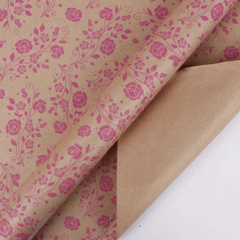 
Wholesale Pink Patterns Printed Thick Brown Gift Wrapping Kraft Paper Roll 