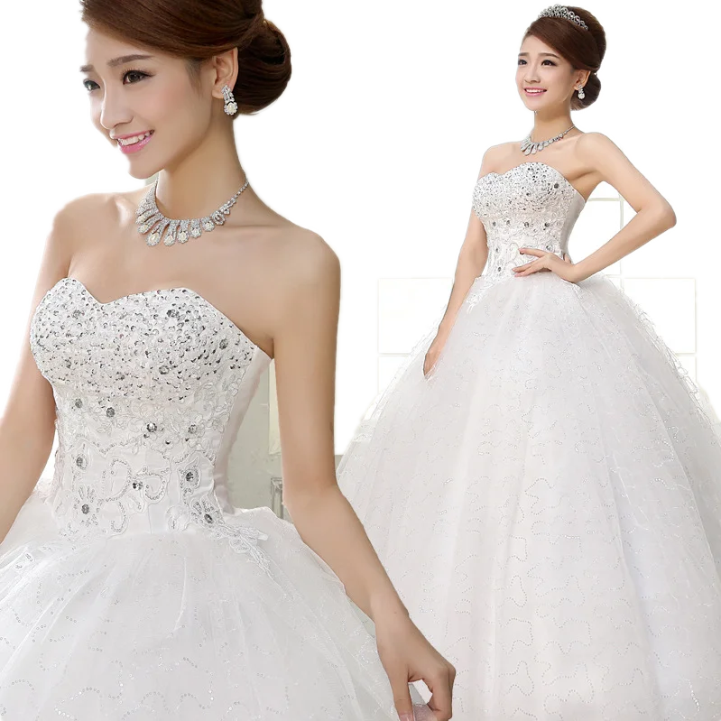 Cheap Stock Strapless Wedding Dresses Ruffled Plus Size Corset Bridal Gown with Lace-up back