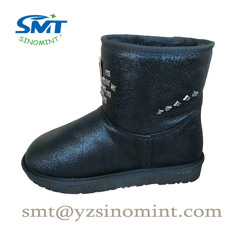 Ladies popular design genuine leather winter snow ankle fur boots