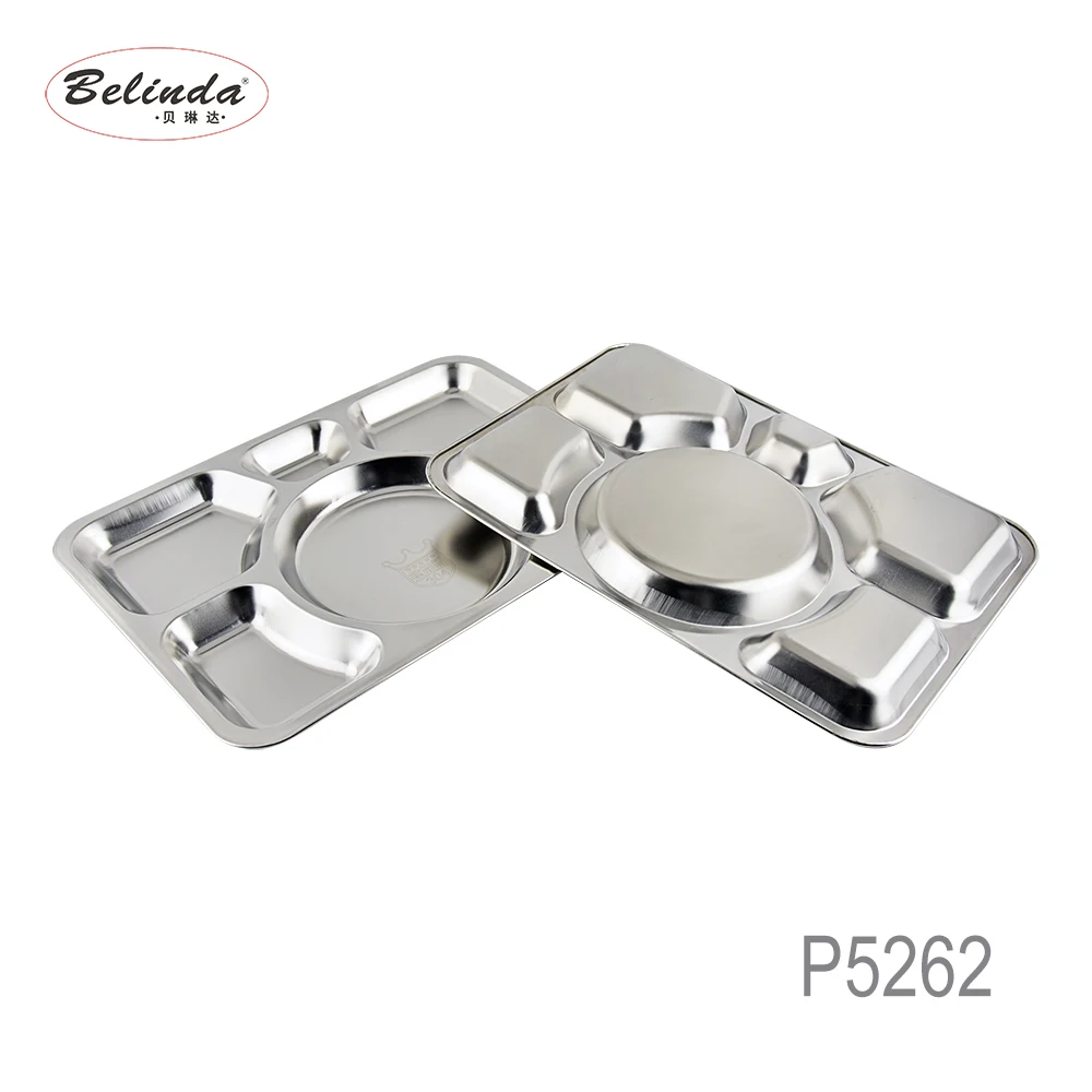 6 Divided Food Grade Stainless Steel 304 Fast Food Canteen Compartment Tray