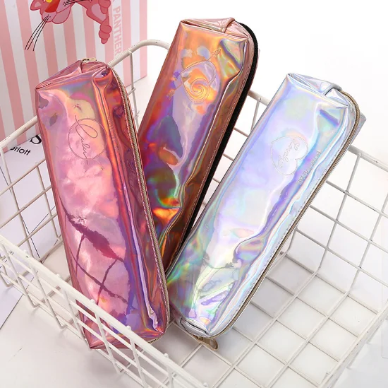 2018 Amazon hot sale holographic laser PU pencil case for children,wholesale magic simple laser pencil pouch bag for girl