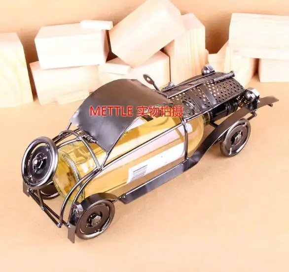 Mettle Retro Style Coffee Shop Decoration High Quality Car Shape Metal Wire Wine Rack