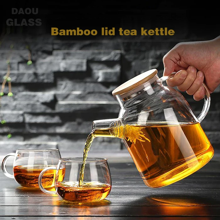 
glass teapot kettle with Bamboo lid and spring strainer ,teapot maker, chinese supplier 