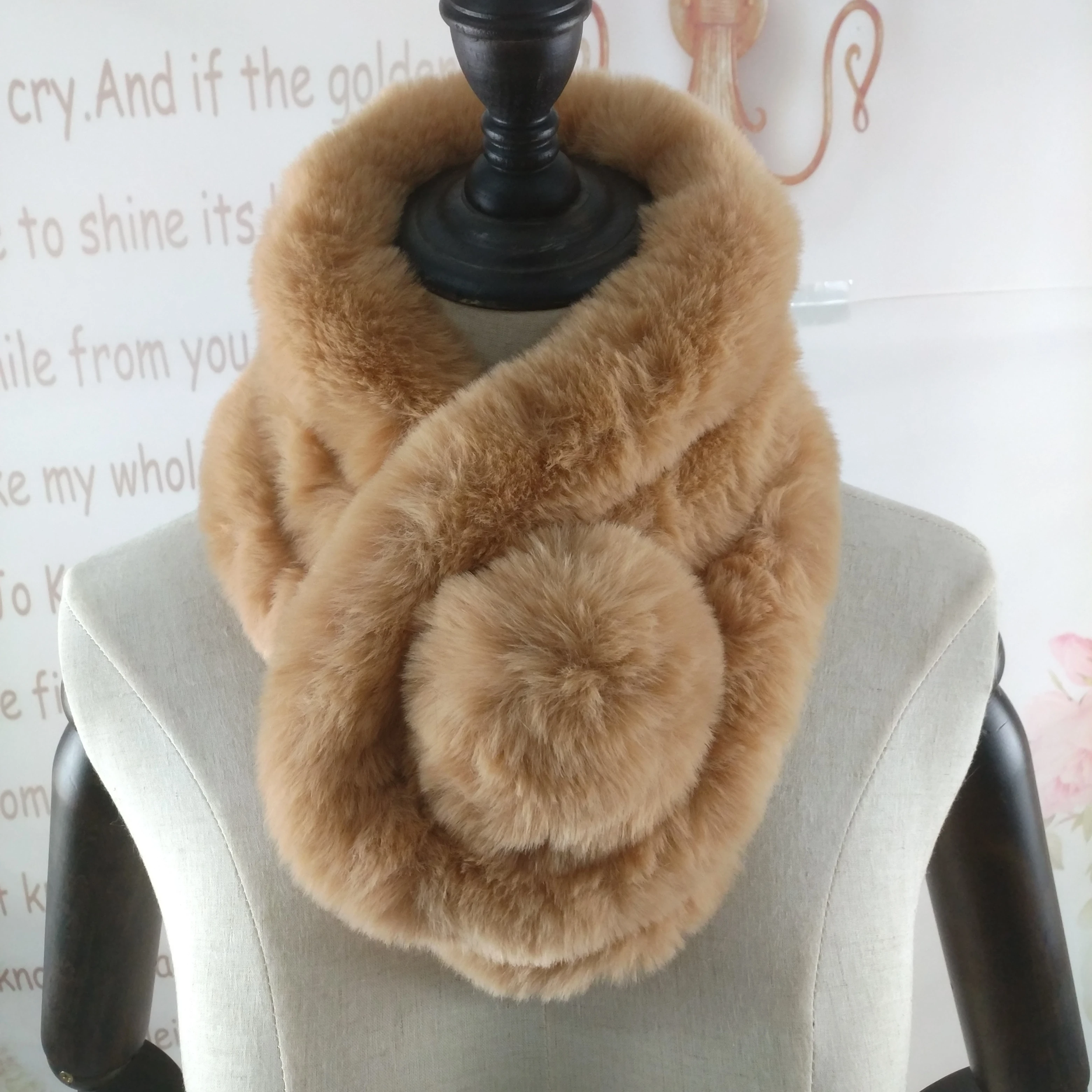 STABILE зимний теплый женский толстый теплый шарф из искусственного меха кролика с помпоном