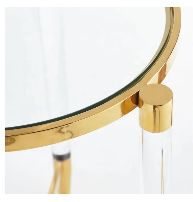 
2020 Hot Selling Round Side Table Gold Acrylic End Table Stainless Steel Brass Triangle Coffee table 