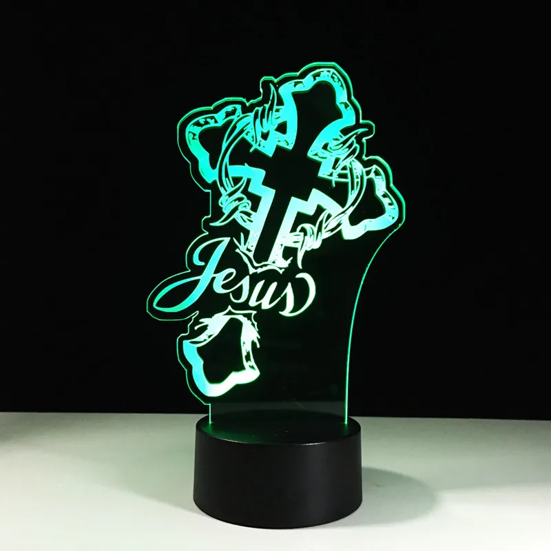 God Cross Jesus Lamp 3D USB Led Visual Night Light Creative Light Fixture Gift Bedside Sleeping Night Light Fashion Table Lamp